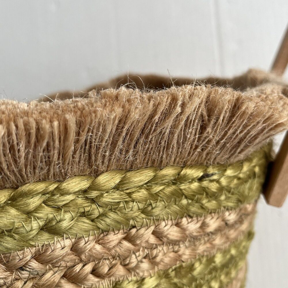 ANTIK KRAFT Woven Jute Tote Bag Wood Handles Beach Boho Market Basket Coastal - Picture 12 of 16